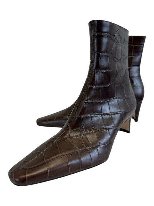 Staud Shoe Size 36.5 Chocolate Brown Leather Almond Toe Croc Embossed Booties Chocolate Brown / 36.5