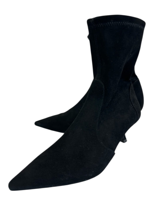 Stuart Weitzman Shoe Size 6.5 Black Suede Pointed Toe Kitten Heel Ankle Booties Black / 6.5