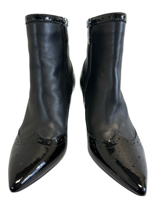 L'agence Shoe Size 6.5 Black Patent & Leather Pointed Toe Oxford Booties Black / 6.5