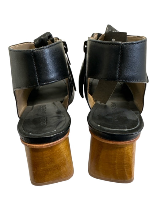 Bernardo Shoe Size 6.5 Black Leather Square Toe Wood Heel Tie Cut Out Sandals Black / 6.5
