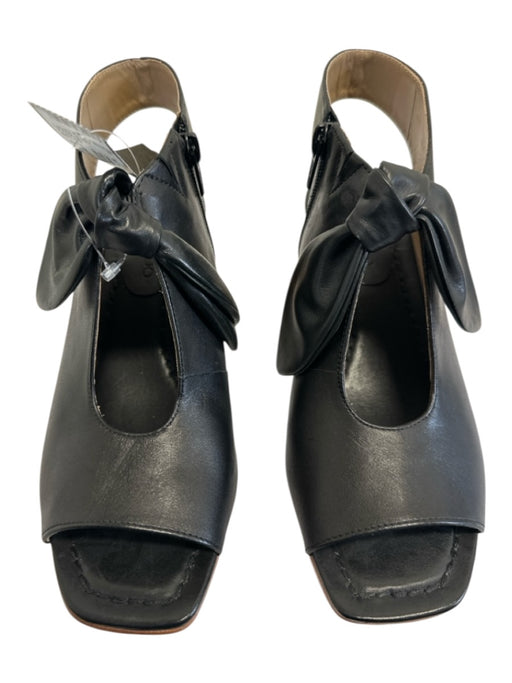 Bernardo Shoe Size 6.5 Black Leather Square Toe Wood Heel Tie Cut Out Sandals Black / 6.5