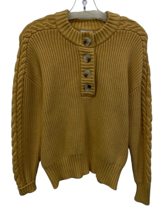 Varley Size XXS Yellow Viscose Blend Ribbed Knit Cable Detail 1/4 Button Sweater Yellow / XXS