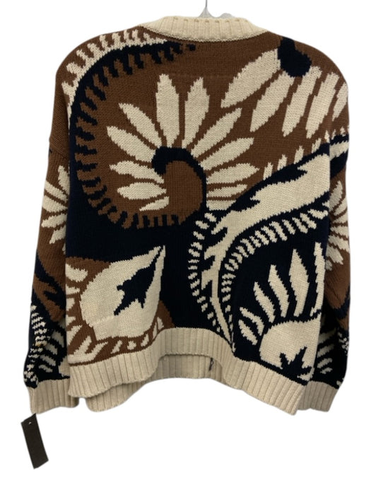 Weekend Max Mara Size XS Navy Blue, Cream & Brown Cotton Blend Abstract Sweater Navy Blue, Cream & Brown / XS