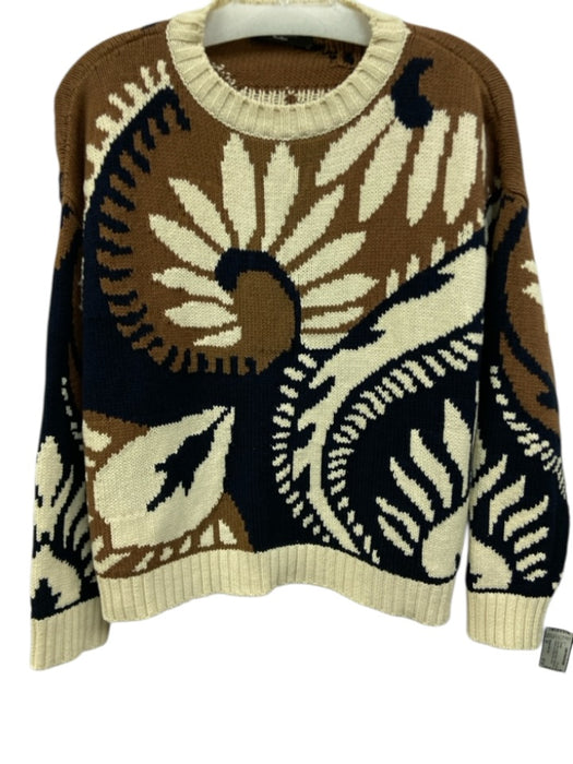 Weekend Max Mara Size XS Navy Blue, Cream & Brown Cotton Blend Abstract Sweater Navy Blue, Cream & Brown / XS