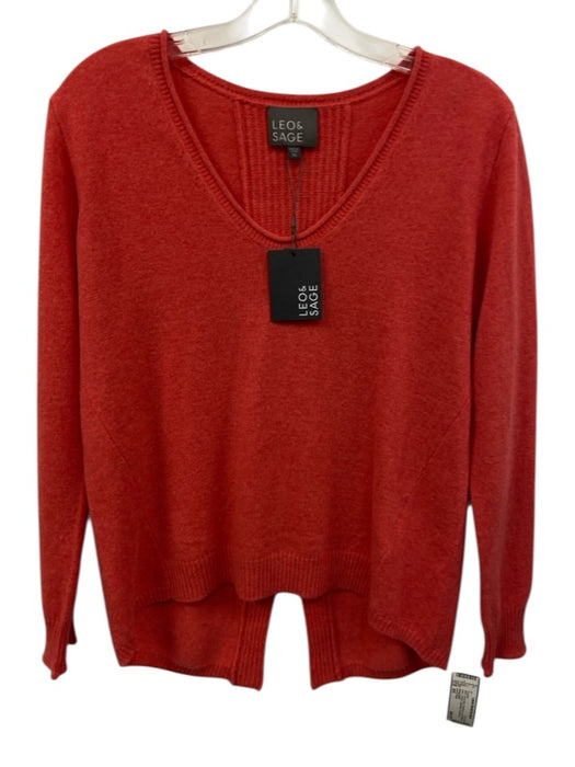 Leo & Sage Size XS Coral Red Cashmere Knit Ribbed Hem V Neck Split Back Sweater Coral Red / XS