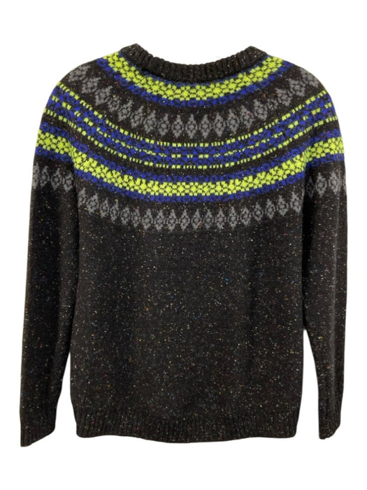Milly Size P Black & Neon Wool Blend Speckled Knit Ribbed Hem Fair Isle Sweater Black & Neon / P