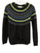 Milly Size P Black & Neon Wool Blend Speckled Knit Ribbed Hem Fair Isle Sweater Black & Neon / P