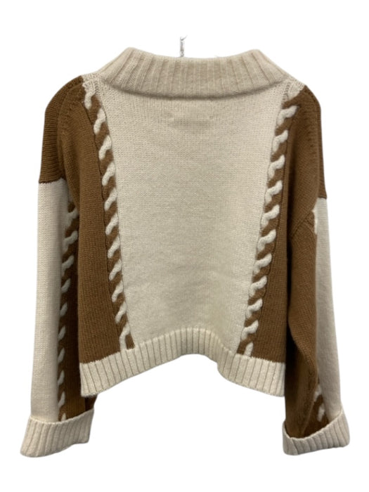 Eleven Six Size XS/S Cream White & Brown Alpaca Blend Knit Cable Detail Sweater Cream White & Brown / XS/S
