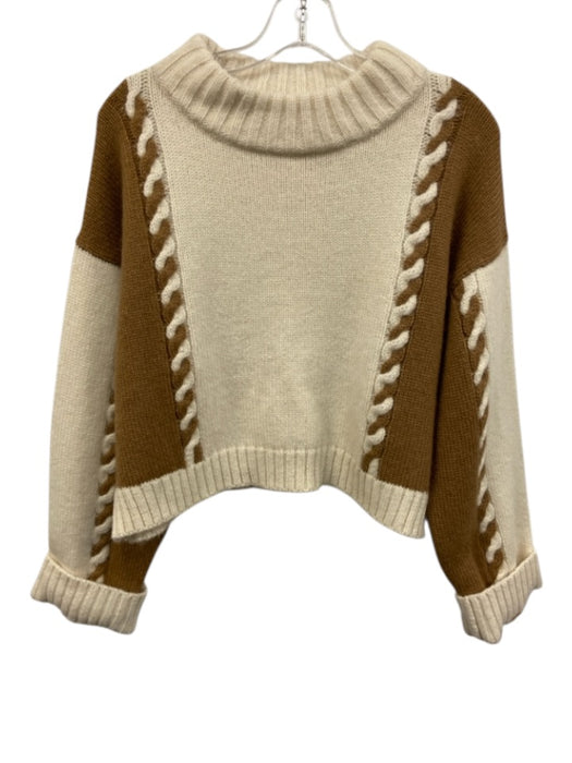Eleven Six Size XS/S Cream White & Brown Alpaca Blend Knit Cable Detail Sweater Cream White & Brown / XS/S