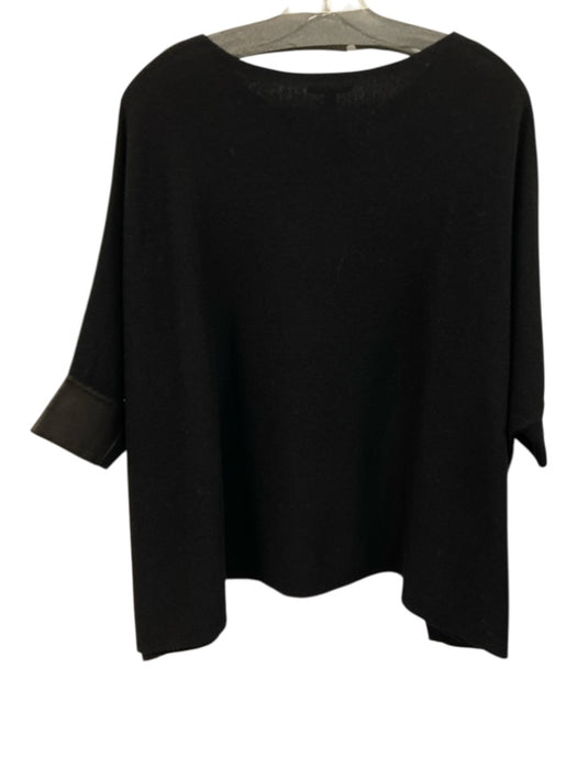 Eileen Fisher Size XXS Black Cashmere & Wool Knit Leather Detail Boxy Sweater Black / XXS