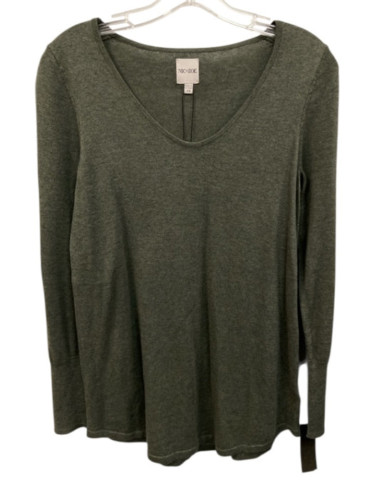 Nic+ Zoe Size XS Dusty Green Cotton Blend Knit U Neck Thin Round Hem Sweater Dusty Green / XS