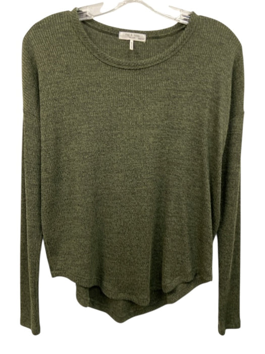 Rag & Bone Size XXS Dark Green Rayon Blend Ribbed Knit Long Sleeve Round Hem Top Dark Green / XXS