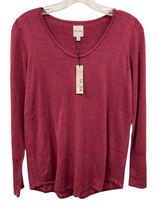 Nic+ Zoe Size XS Berry Purple Cotton Blend Knit U Neck Thin Round Hem Sweater Berry Purple / XS
