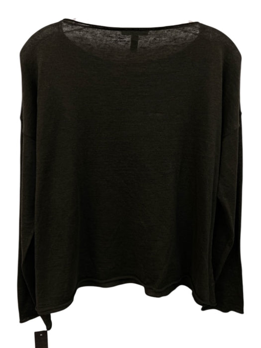 Eileen Fisher Size XXS Dark Green Linen & Cotton Heathered Long Sleeve Boxy Top Dark Green / XXS