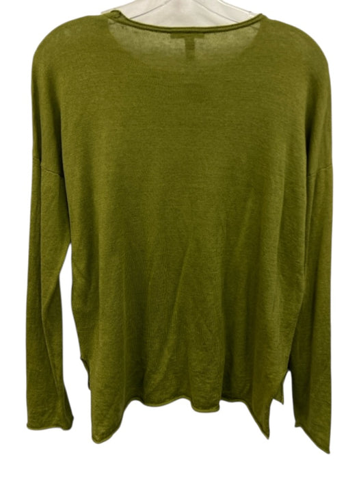 Eileen Fisher Size XXS Lime Green Linen & Cotton Long Sleeve Rolled Hem Knit Top Lime Green / XXS
