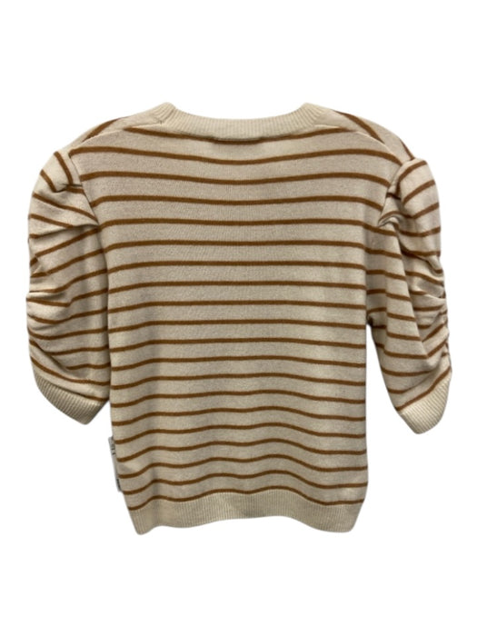 Frame Size S Cream White & Tan Brown Cashmere Knit 1/2 Ruched Sleeve Sweater Cream White & Tan Brown / S
