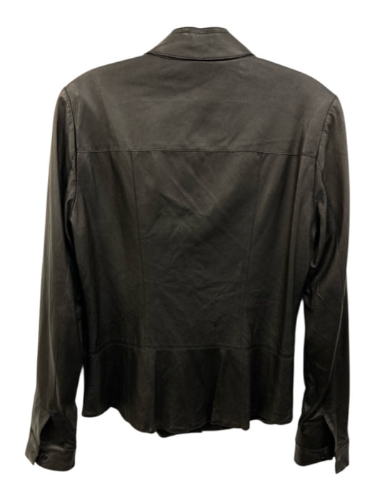 Elie Tahari Size XS Black Leather Snap Button Front Long Sleeve Collared Top Black / XS
