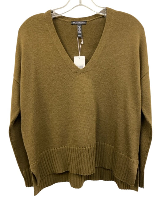Eileen Fisher Size XXS Olive Brown Extra fine merino wool V Neck Knit Sweater Olive Brown / XXS