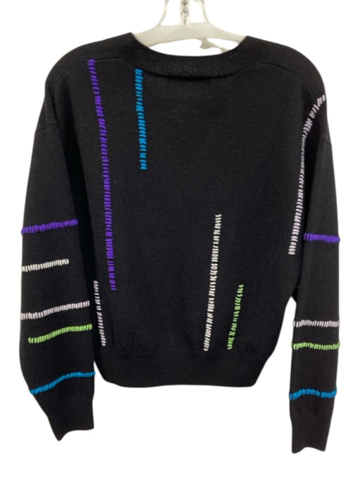 Colorush Size 0/XS Black, Blue, Multi Cashmere V Neck Stripe Detail Knit Sweater Black, Blue, Multi / 0/XS