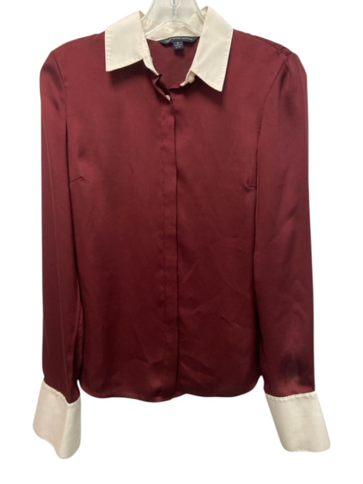 Brooks Brothers 346 Size 2 Burgundy Red & White Polyester Long Sleeve Shirt Top Burgundy Red & White / 2