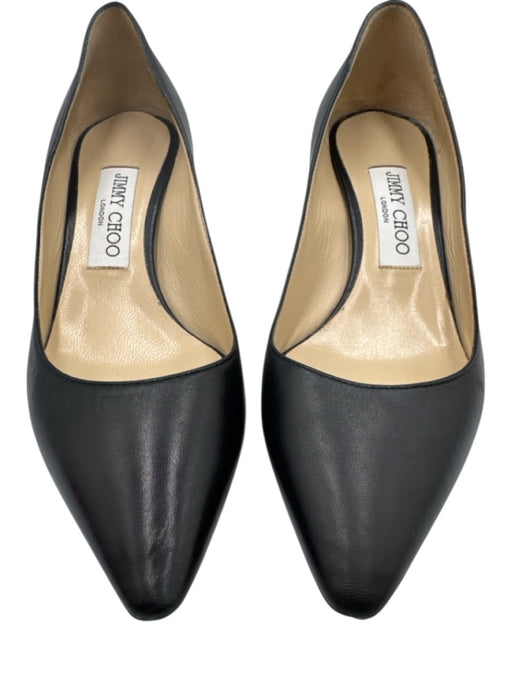 Jimmy Choo Shoe Size 37.5 Black Leather Upper Low Heel Pointed Almond Toe Pumps Black / 37.5