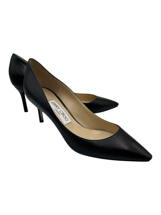 Jimmy Choo Shoe Size 37.5 Black Leather Upper Low Heel Pointed Almond Toe Pumps Black / 37.5