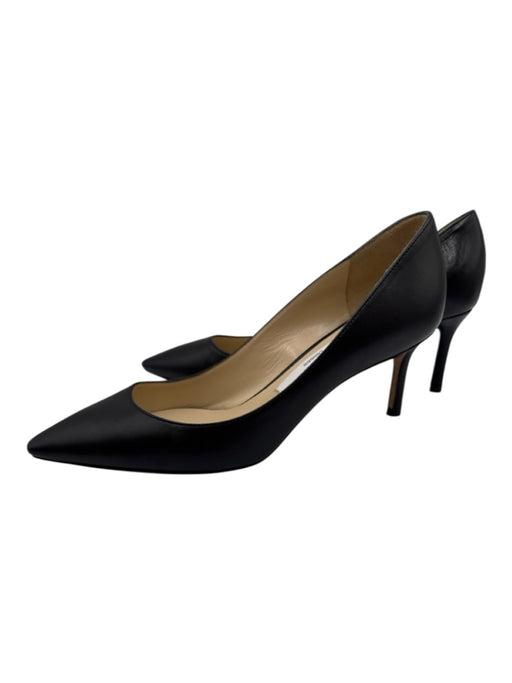 Jimmy Choo Shoe Size 37.5 Black Leather Upper Low Heel Pointed Almond Toe Pumps Black / 37.5