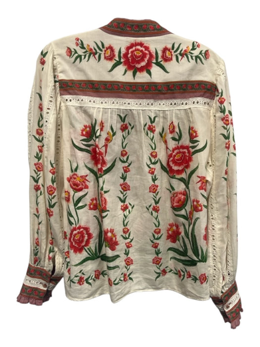 Farm Rio Size S Ivory & Multi Cotton Blend 1/2 Button Long Sleeve Floral Top Ivory & Multi / S