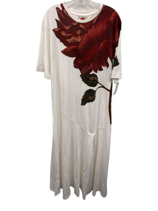 Farm Rio Size XS White multi Cotton Floral Pleat 1/2 Arm Round Neck Dress White multi / XS