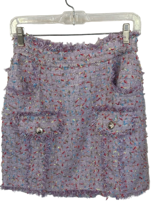 Walter Baker Size 6 Purple & Multi Polyester Tweed Fringe Skirt