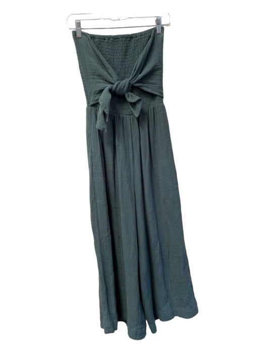 Grade & Gather Size Small Dark Green Cotton Strapless Tie Front Jumpsuit Dark Green / Small