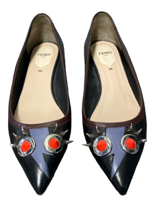 Fendi Shoe Size 38 Black, Red & Purple Leather Silver Hardware Studs Shoes Black, Red & Purple / 38