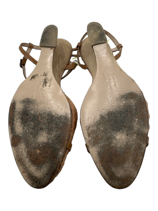 Salvatore Ferragamo Shoe Size 8 Beige & Brown Raffia & Leather Open Toe Wedges Beige & Brown / 8
