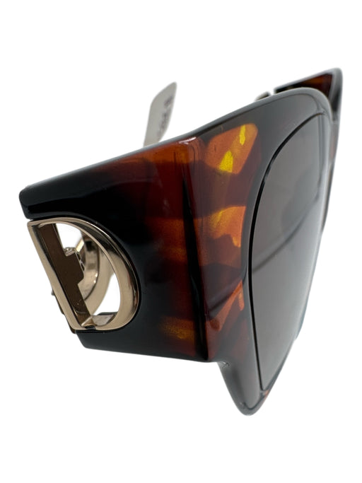Christian Dior Brown, Black & Gold Acetate Large Buckle Tortoise Sunglasses Brown, Black & Gold