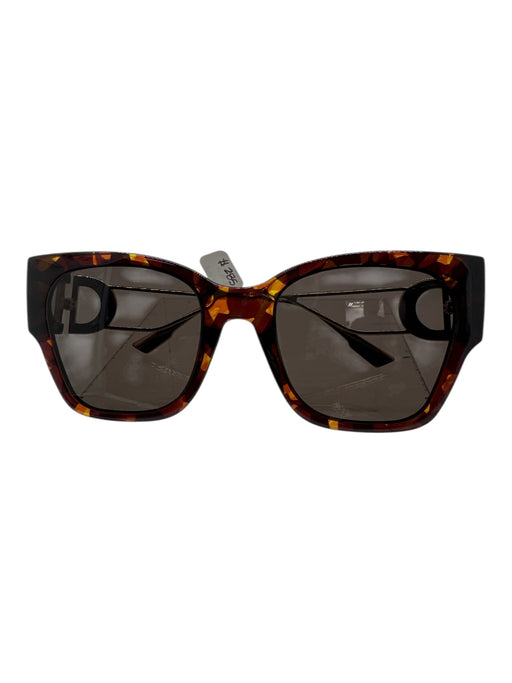 Christian Dior Brown, Black & Gold Acetate Large Buckle Tortoise Sunglasses Brown, Black & Gold