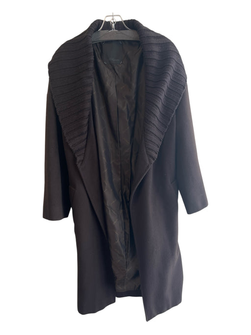 Les Copains Size 46 Espresso Wool Blend Open Front Knit Collar Front Pocket Coat Espresso / 46