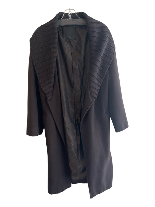 Les Copains Size 46 Espresso Wool Blend Open Front Knit Collar Front Pocket Coat Espresso / 46