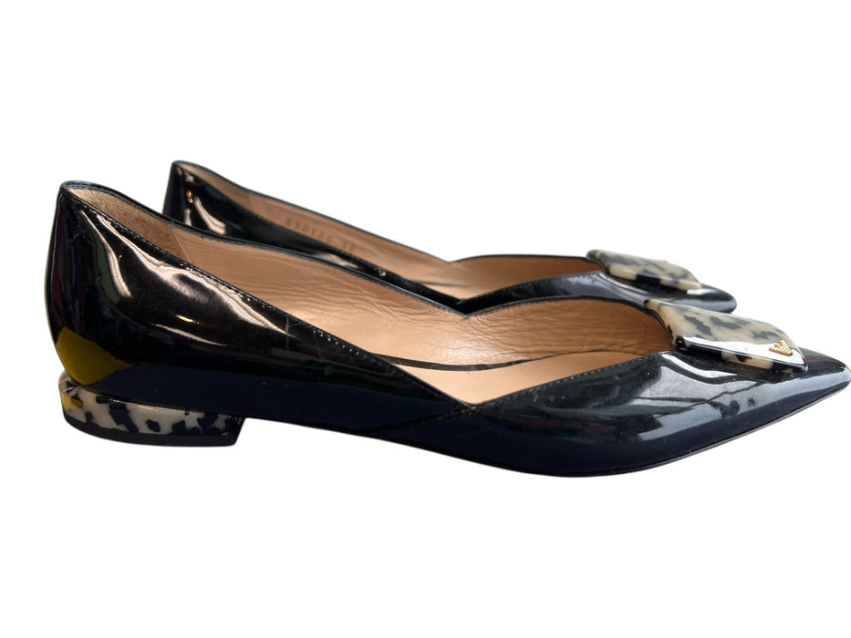 Emporio Armani Shoe Size 35 Black Patent Leather Pointed Toe Square Detail Shoes Black / 35
