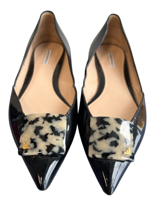 Emporio Armani Shoe Size 35 Black Patent Leather Pointed Toe Square Detail Shoes Black / 35