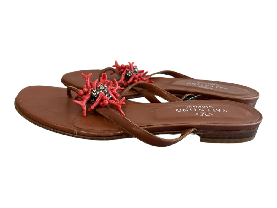 Valentino Garavani Shoe Size 38 Brown & Red Leather Coral Detail Flat Shoes Brown & Red / 38