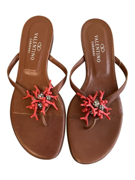 Valentino Garavani Shoe Size 38 Brown & Red Leather Coral Detail Flat Shoes Brown & Red / 38