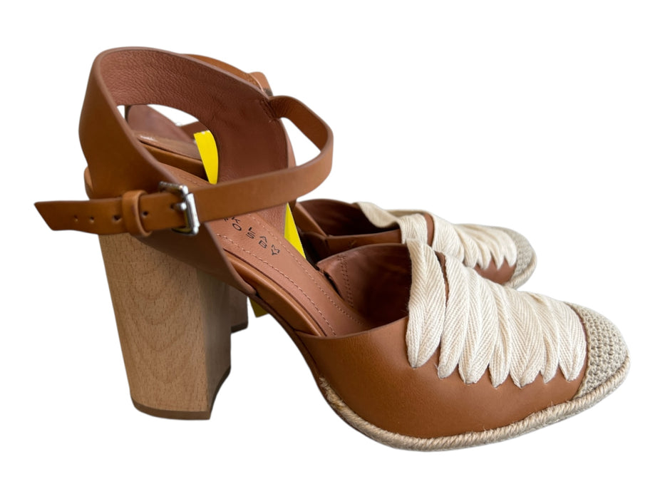 Derek Lam 10 Crosby Shoe Size 7.5 Caramel Leather & Wood Pointed Toe Shoes Caramel / 7.5