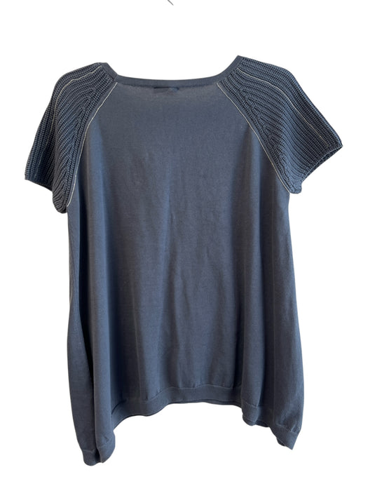 Peserico Size 48 Blue Gray Cotton Crew Neck Short Sleeve Knit Detail Top Blue Gray / 48