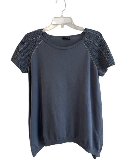 Peserico Size 48 Blue Gray Cotton Crew Neck Short Sleeve Knit Detail Top Blue Gray / 48
