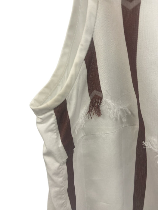 Peserico Size 42 / S White & Burgundy Cotton Blend Stripes Fringe Shift Dress White & Burgundy / 42 / S