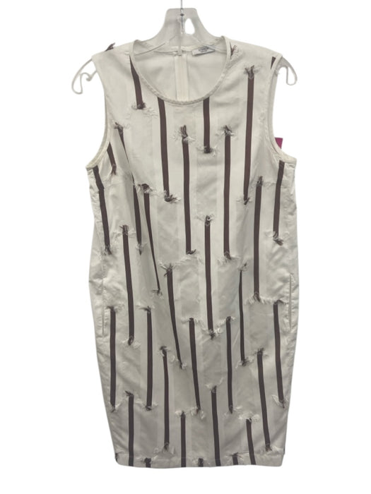 Peserico Size 42 / S White & Burgundy Cotton Blend Stripes Fringe Shift Dress White & Burgundy / 42 / S