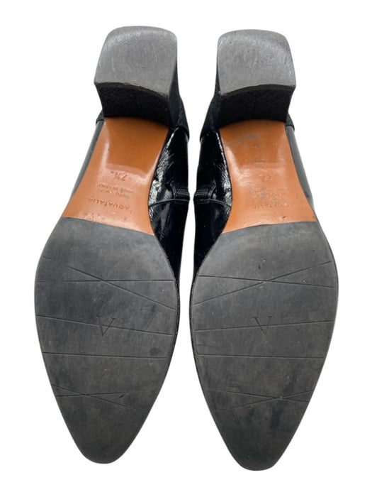 Aquatalia Shoe Size 7.5 Black Patent Leather Pointed Toe Block Heel Booties Black / 7.5