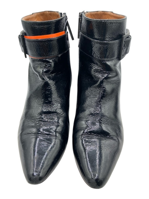 Aquatalia Shoe Size 7.5 Black Patent Leather Pointed Toe Block Heel Booties Black / 7.5