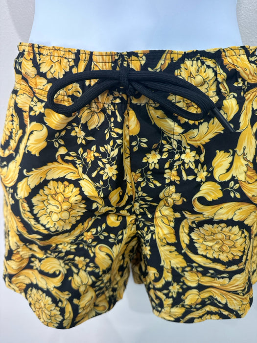 Versace Size 38 Yellow & Black Polyester Drawstring Swim Shorts