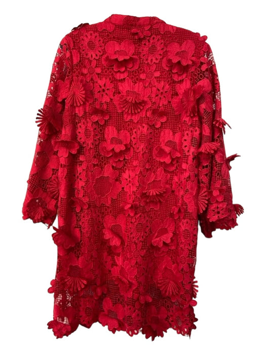 J. Marie Size S Red Polyester Floral Lace Overlay 1/4 Button Dress Red / S